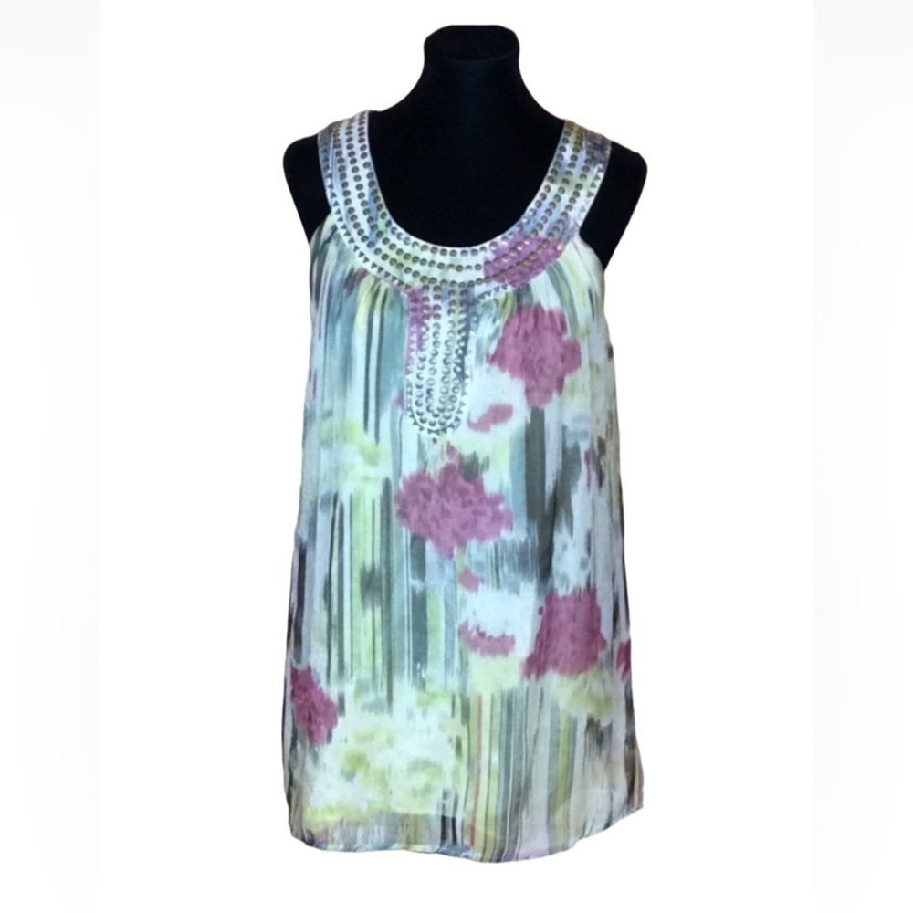 Theme watercolor sleeveless chiffon shift dress Size Small